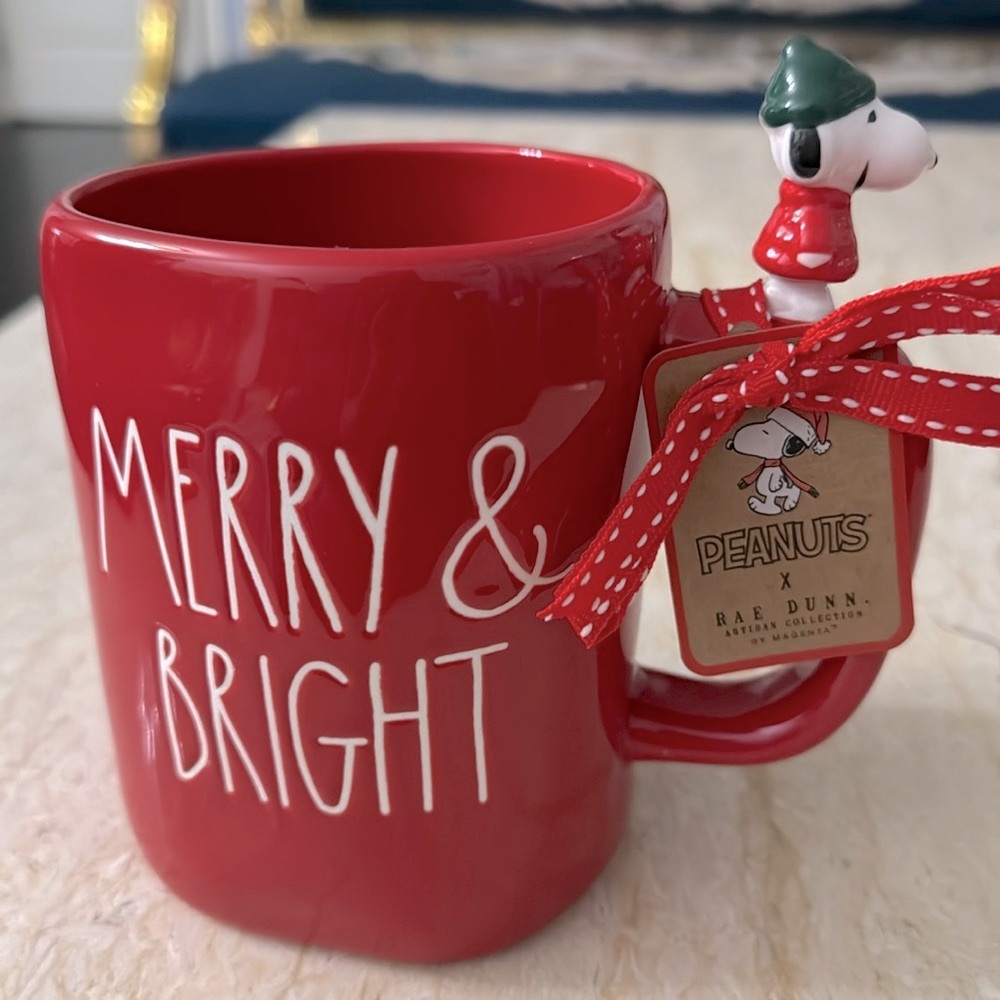 NWT Rae Dunn X Peanuts “Merry & Bright” Snoopy Tea/ Coffee Mug - Picture 2 of 8